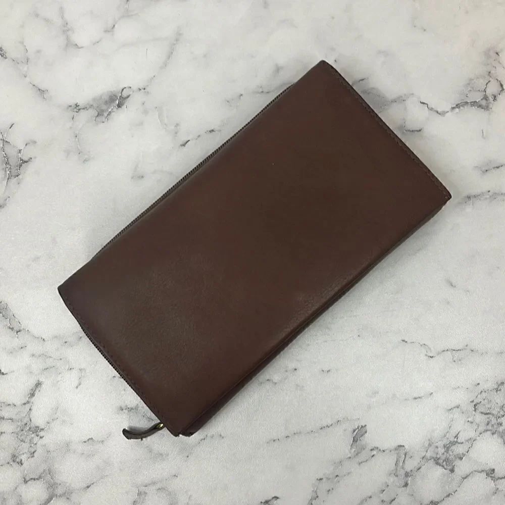 Mundi Brown Leather Checkbook Wallet NWOT